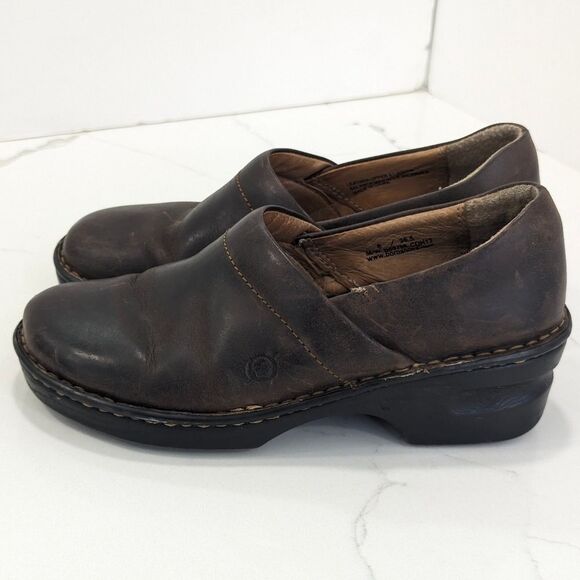 B.O.C. Born concept womens Brown leather Clogs nursing comfort shoes size 6/36.5 - Picture 1 of 10